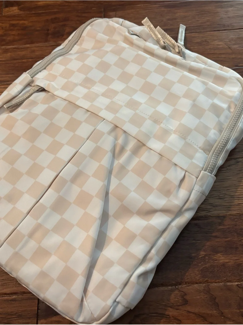 Amazon Beige & White Checkerboard Backpack